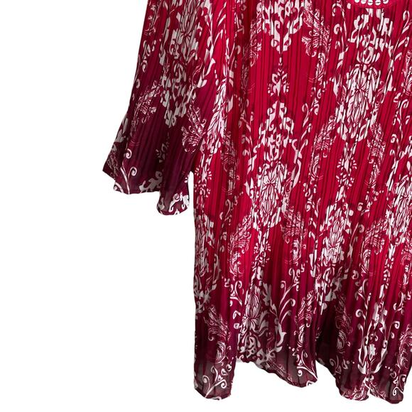 Maggie Barnes‎ Women Top 3X Red Damask Print Crinkle Beaded Dressy Mature Office - Picture 6 of 10